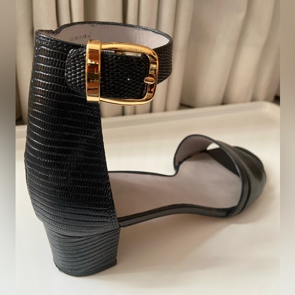 VINCE Black "Rita" Croc Embossed Leather Ankle Strap Heels Sandals Black Size 9M - Picture 3 of 14